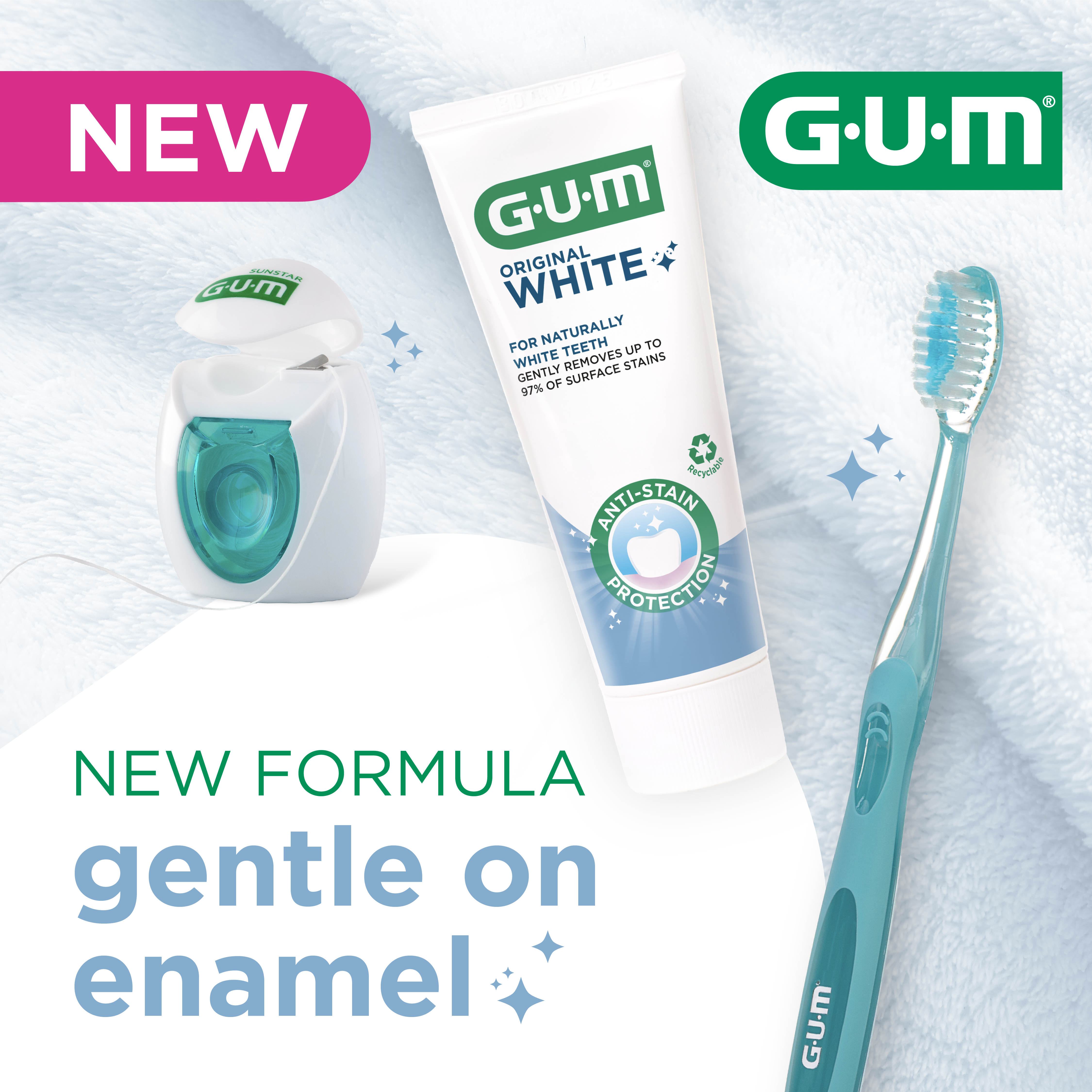 GUM ORIGINAL WHITE toothpaste tube together with GUM ORIGINAL WHITE toothbrush 