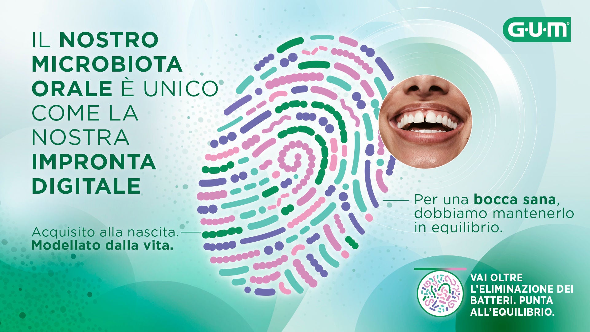 Il nostro microbiota orale è unico come la nostra impronta digitale - Acquisito dalla nascita. Modellato dalla vita. - Per una bocca sana, dobbiamo mantenerlo in equilibrio.