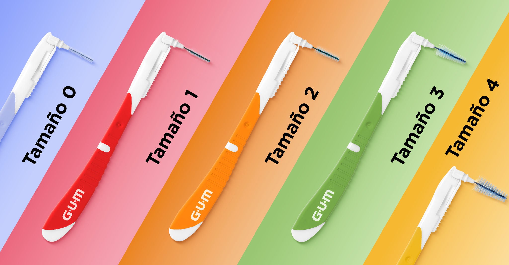 Los cepillos interdentales GUM BI-DIRECTION están disponibles en 5 tamaños diferentes
