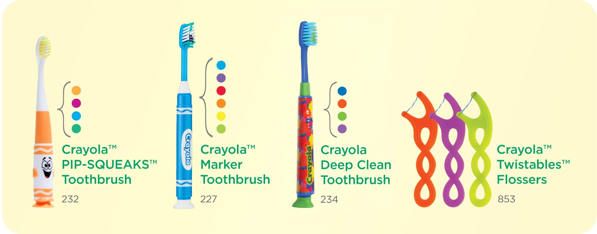 Three GUM Crayola Manual Toothbrushes & Twistables Flossers