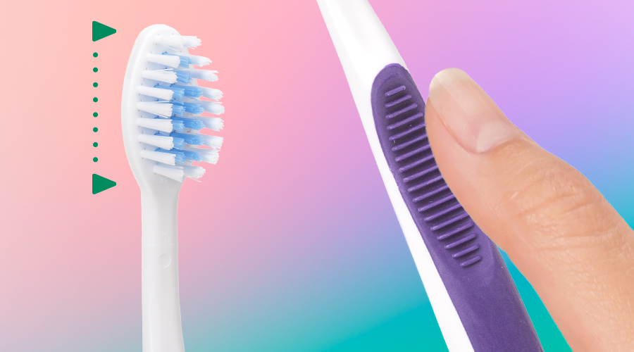  The GUM ORTHO toothbrush is being held by a hand