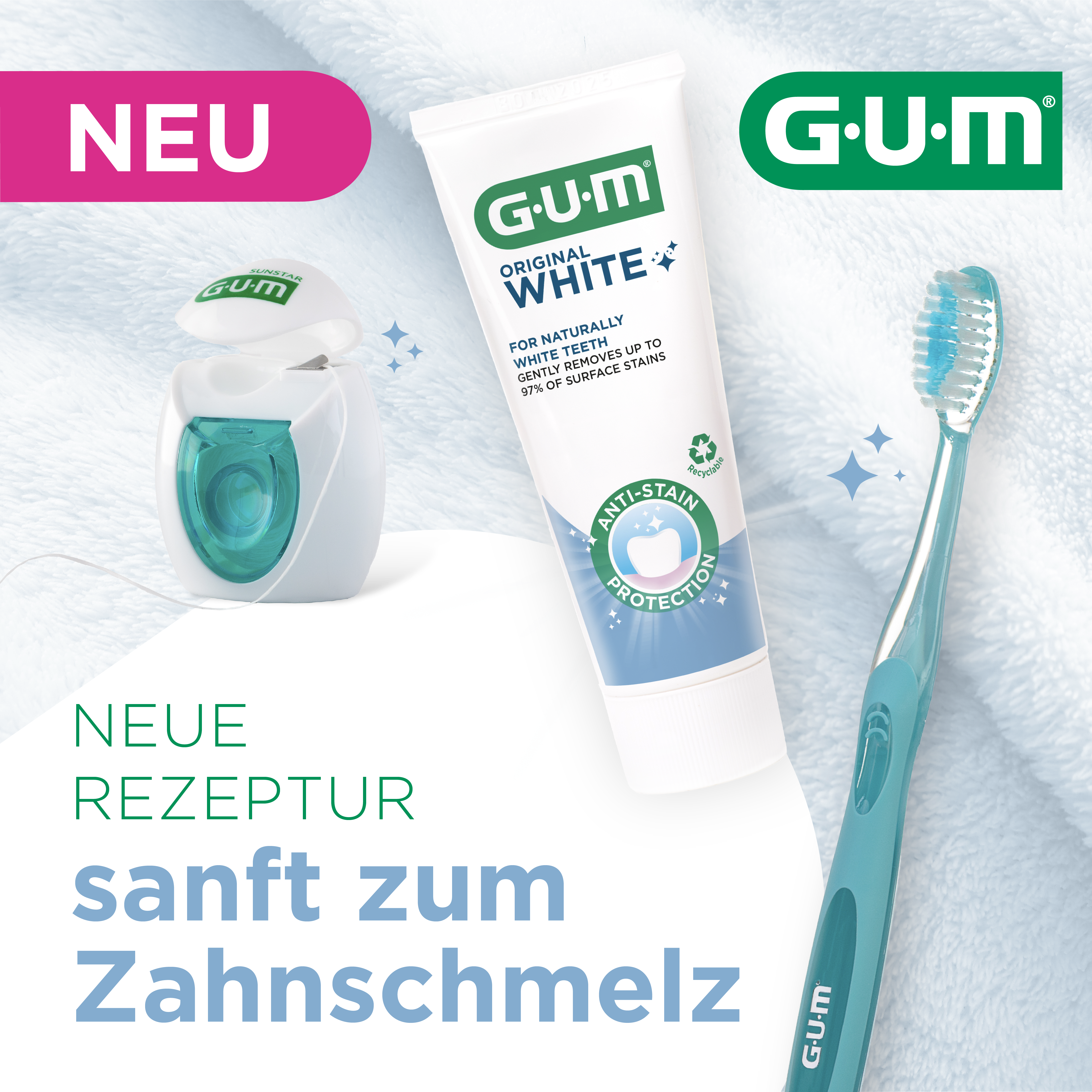 GUM ORIGINAL WHITE toothpaste tube together with GUM ORIGINAL WHITE toothbrush 