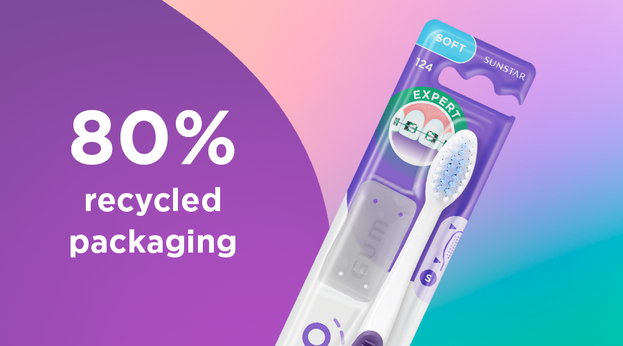 GUM ORTHO Toothbrush with 80% recycled packaging