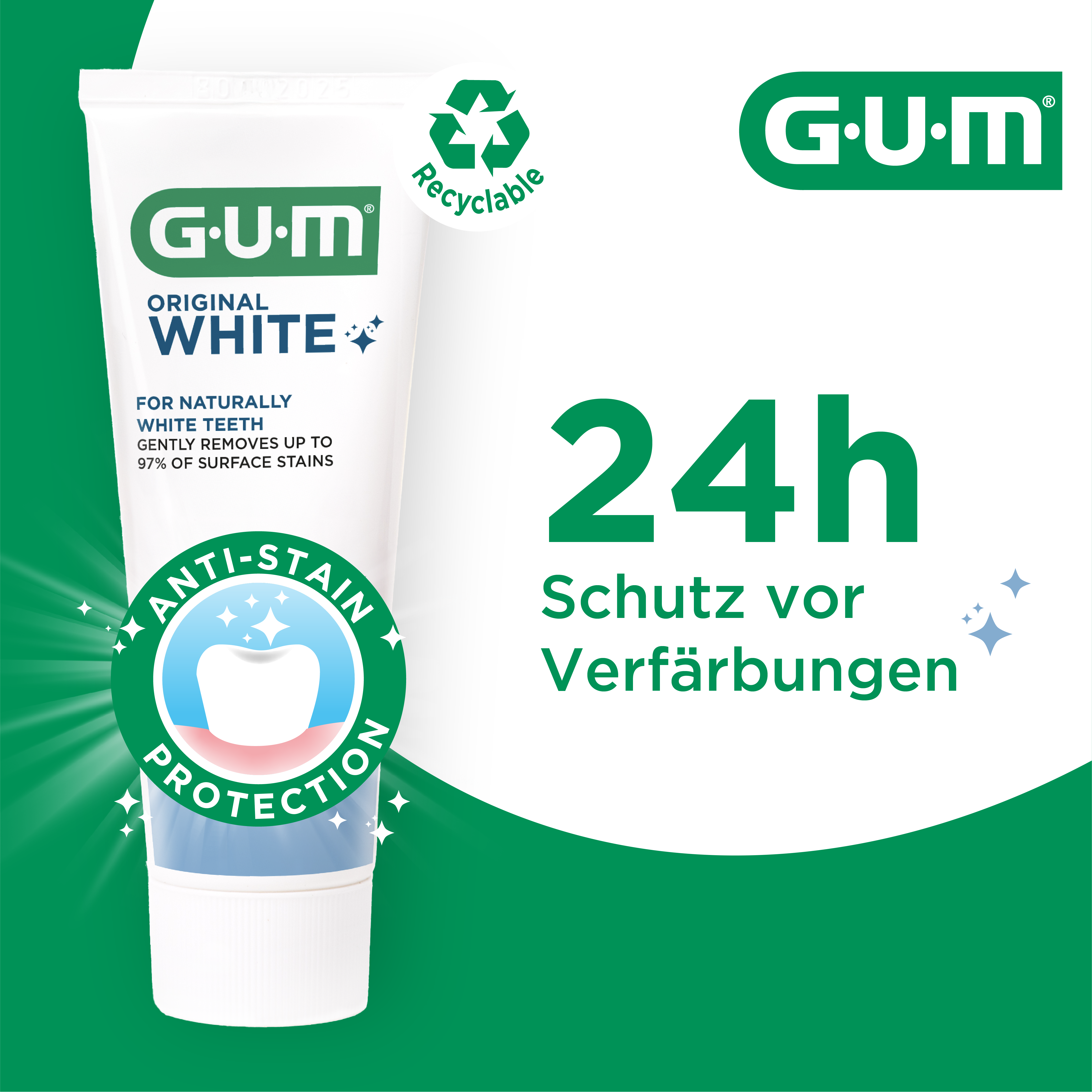 GUM ORIGINAL WHITE toothpaste tube with new icons