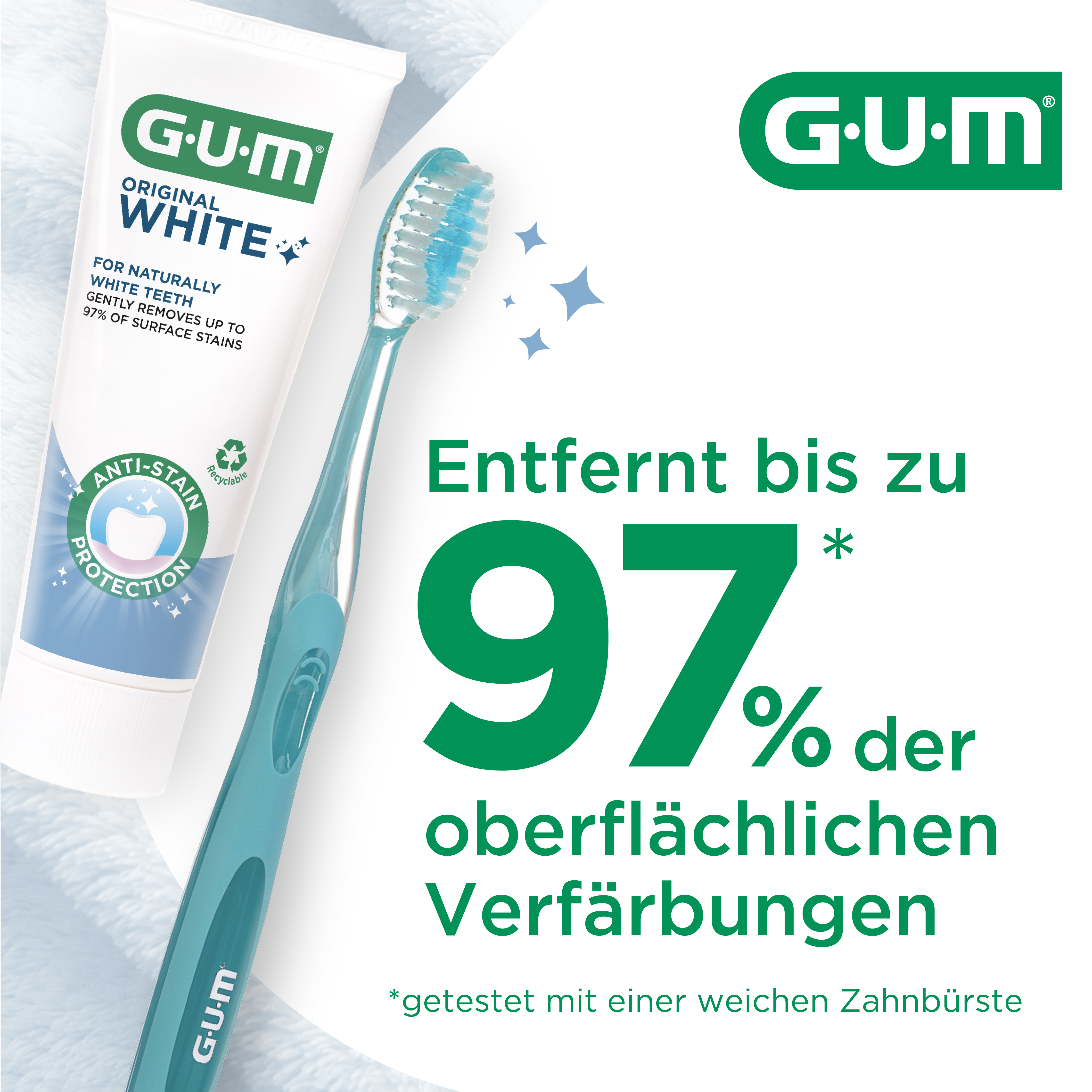 GUM ORIGINAL WHITE toothpaste tube together with GUM ORIGINAL WHITE toothbrush 