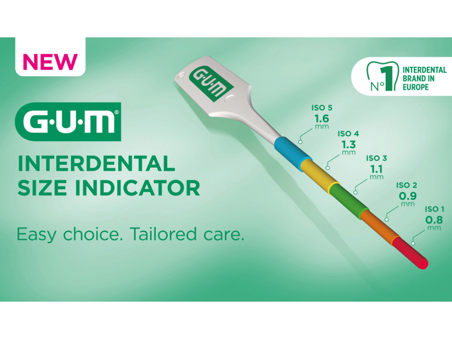 GUM Interdental Size Indicator showing different ISO sizes corresponding to their colours