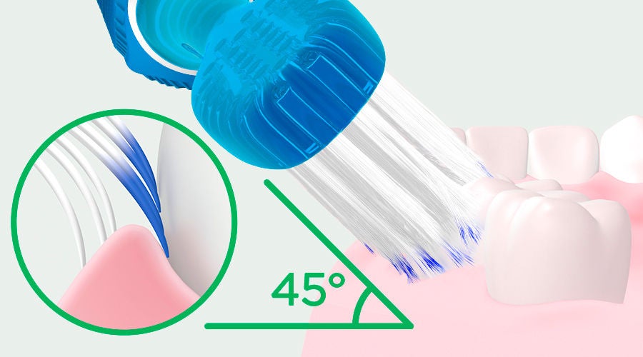 Maneggiare lo spazzolino GUM PRO con un'angolazione di 45°