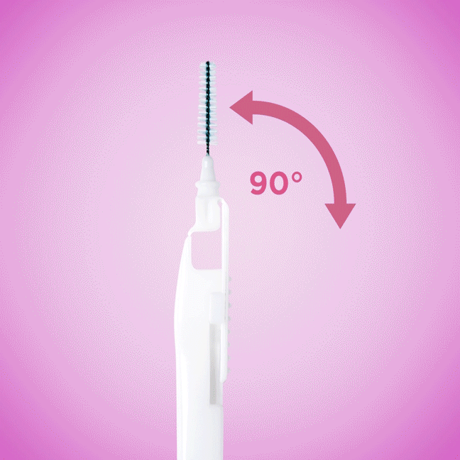 Cabezal del cepillo interdental GUM BI-DIRECTION girando en ángulo de 90 grados