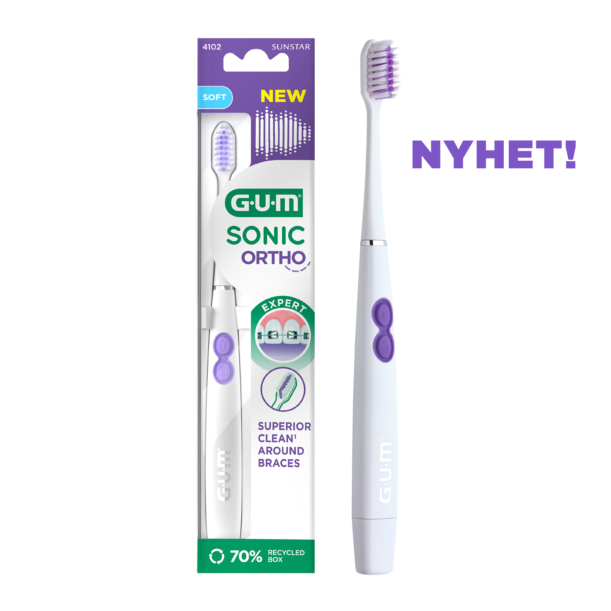 GUM SONIC ORTHO batteritandborste med nyhetstext